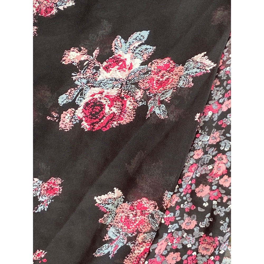 Maurices Womens Floral Sheer Kimono Wrap Black Pink Blue Chiffon L/XL - Picture 2 of 8